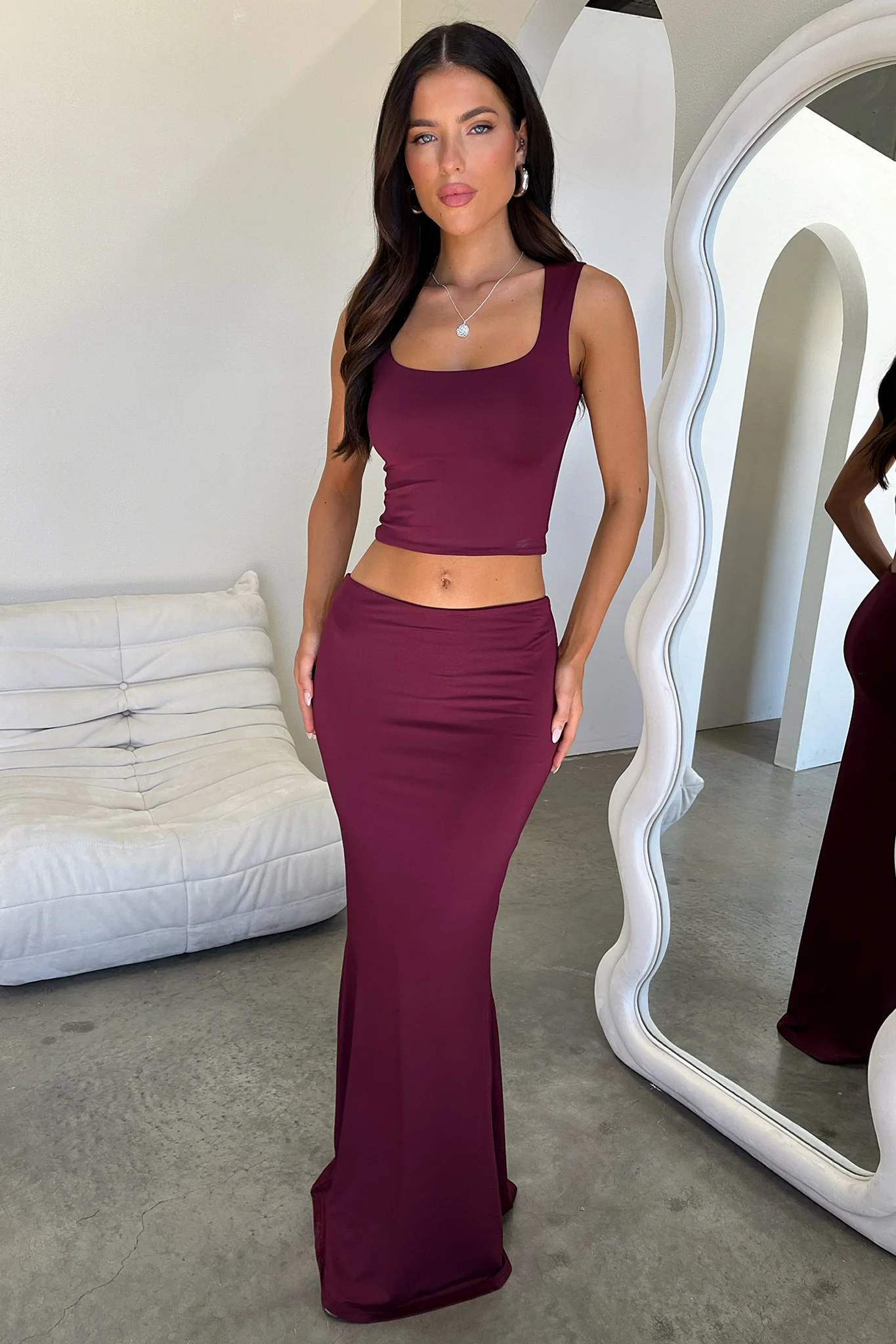 Clementine Maxi Skirt - Wine - GUERYA