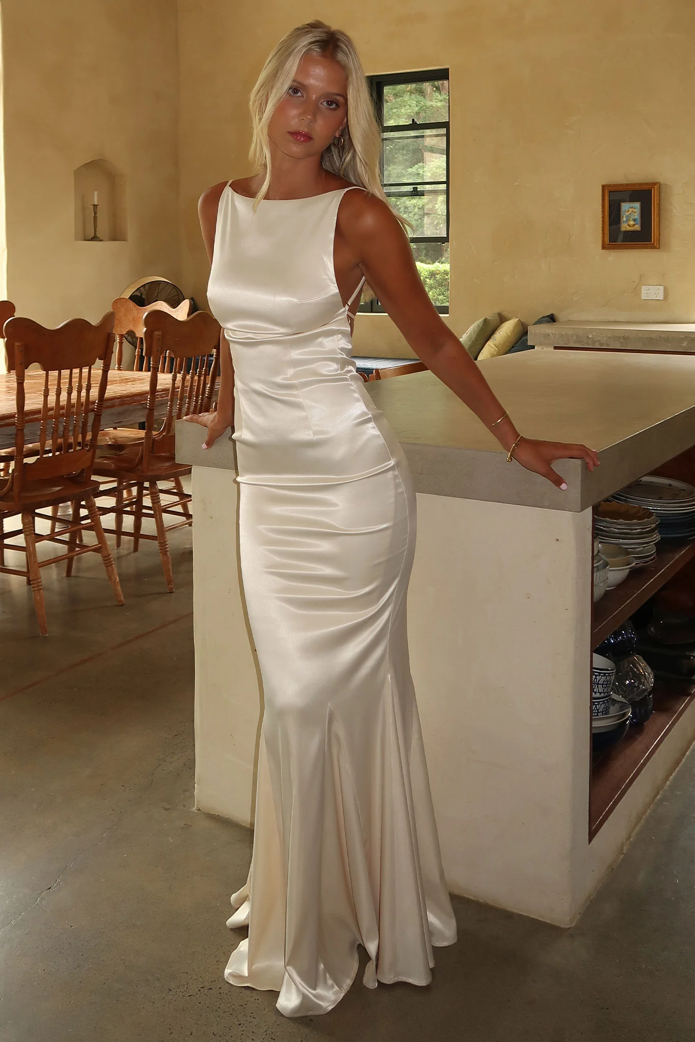 Margot High-Neck Satin Maxi Dress - Yellow - GUERYA