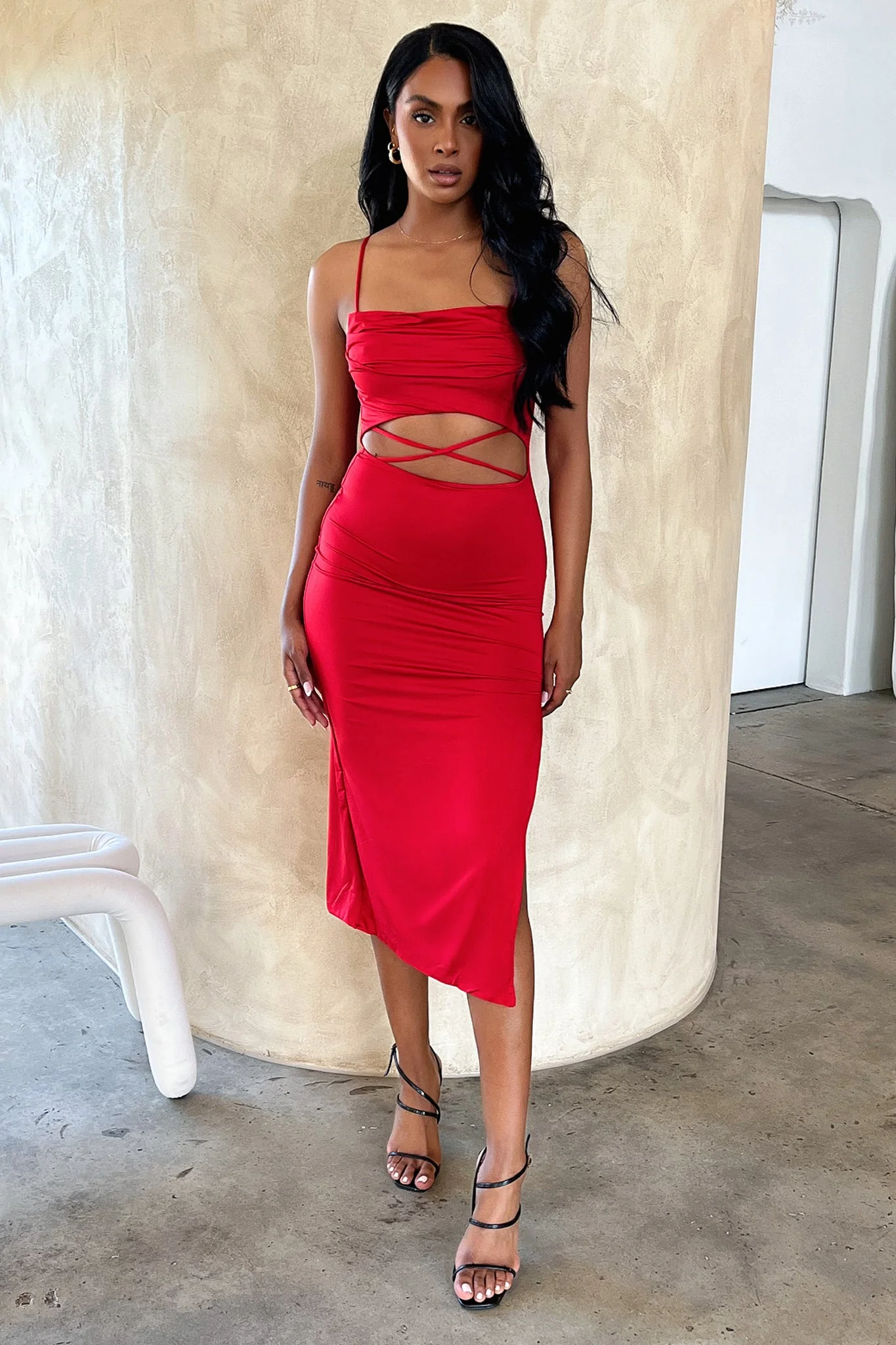 Releck Midi Dress - Red - GUERYA