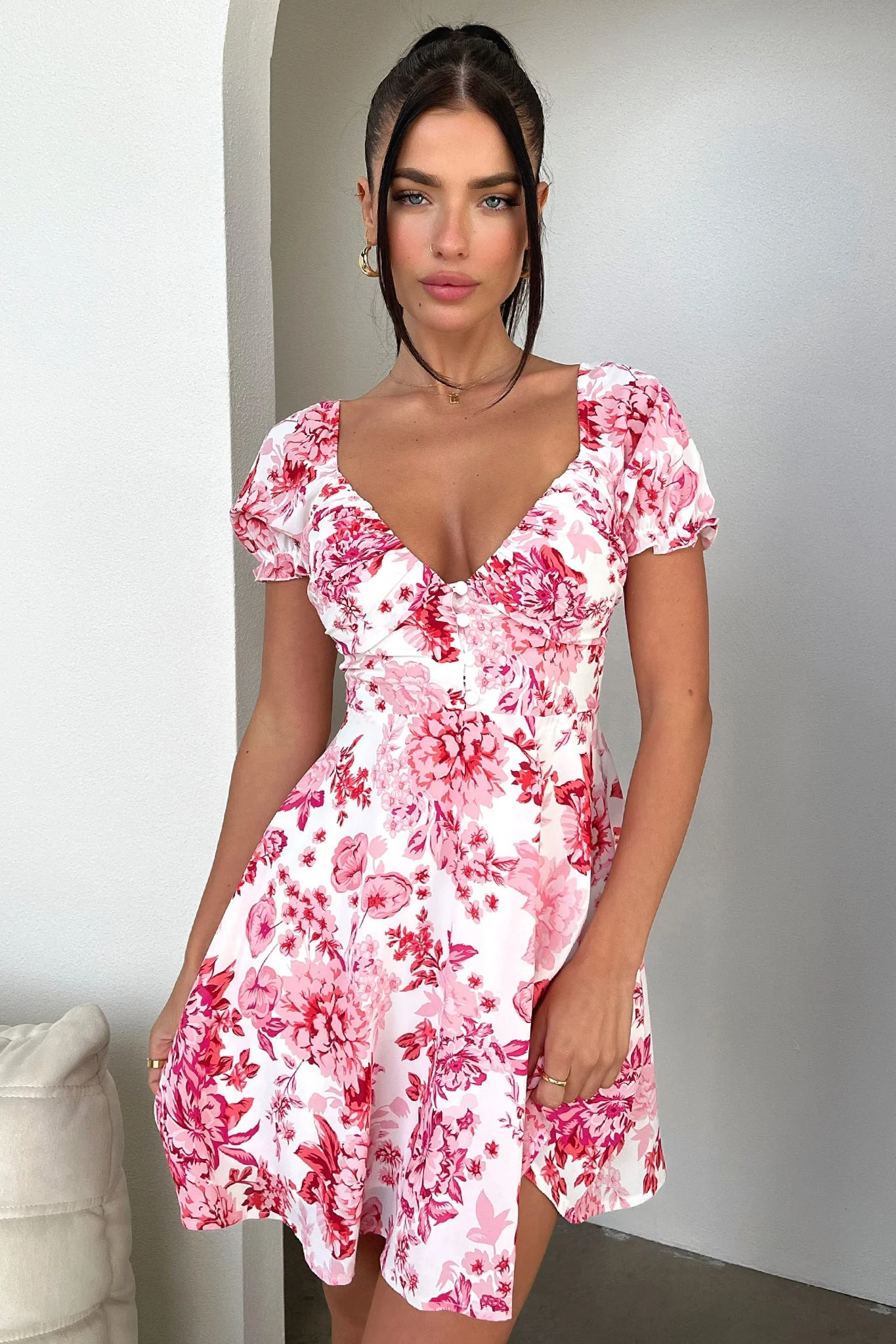 Solem Mini Dress - Pink/Red Floral - GUERYA