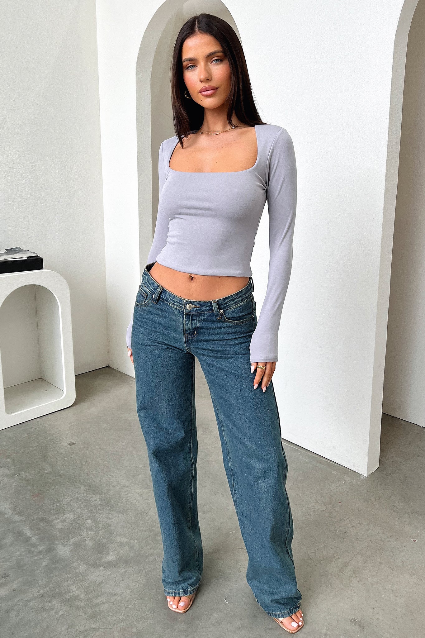 Andre Long Sleeve Top - Grey - GUERYA