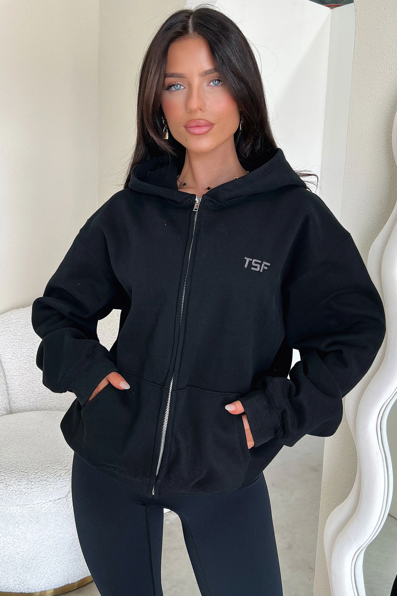 Dale Zip Up Hoodie - Black - GUERYA