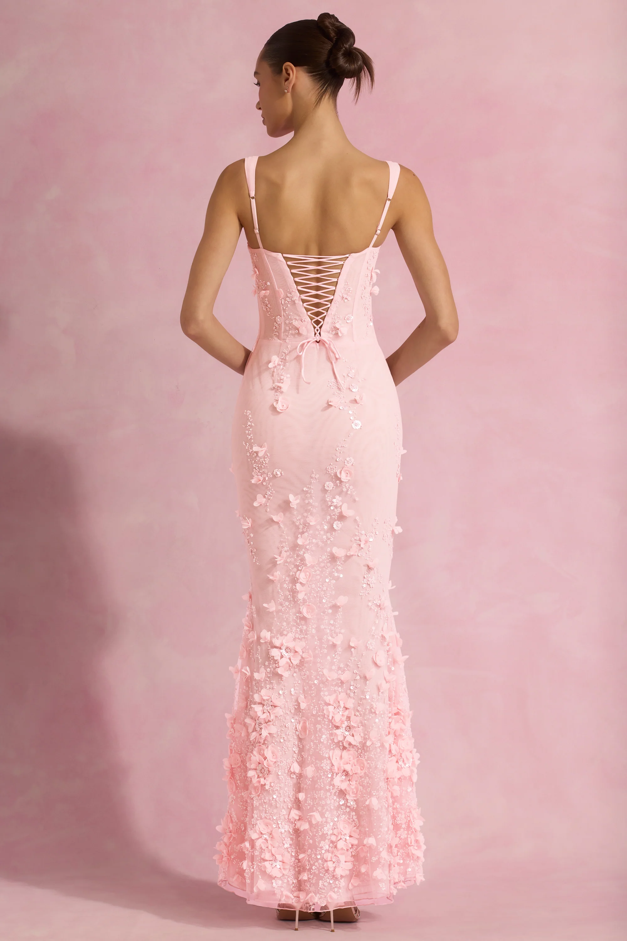 Embellished Fishtail Corset Gown in Pink - GUERYA