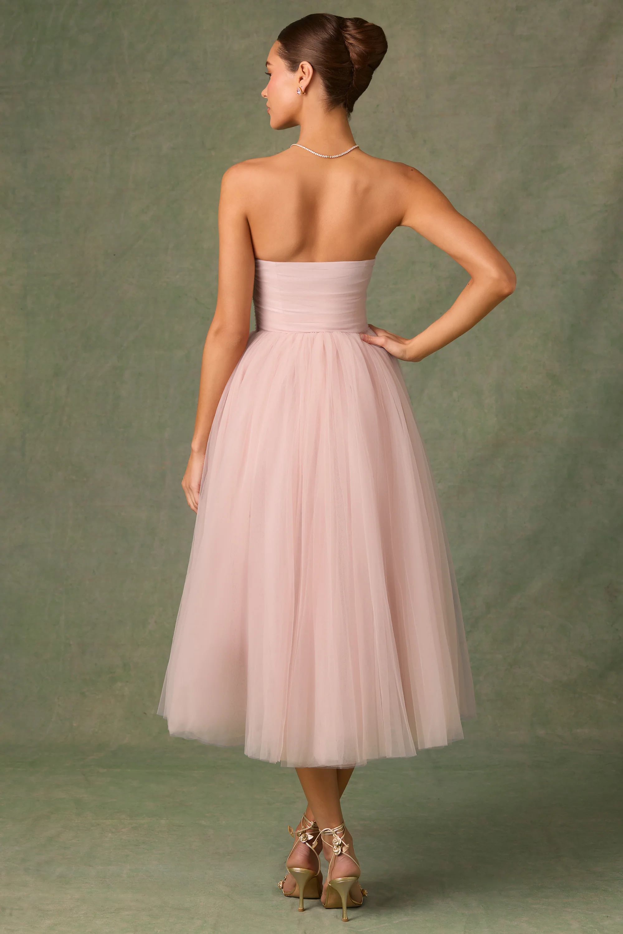 Tulle Corset Midaxi Dress in Dusty Rose - GUERYA