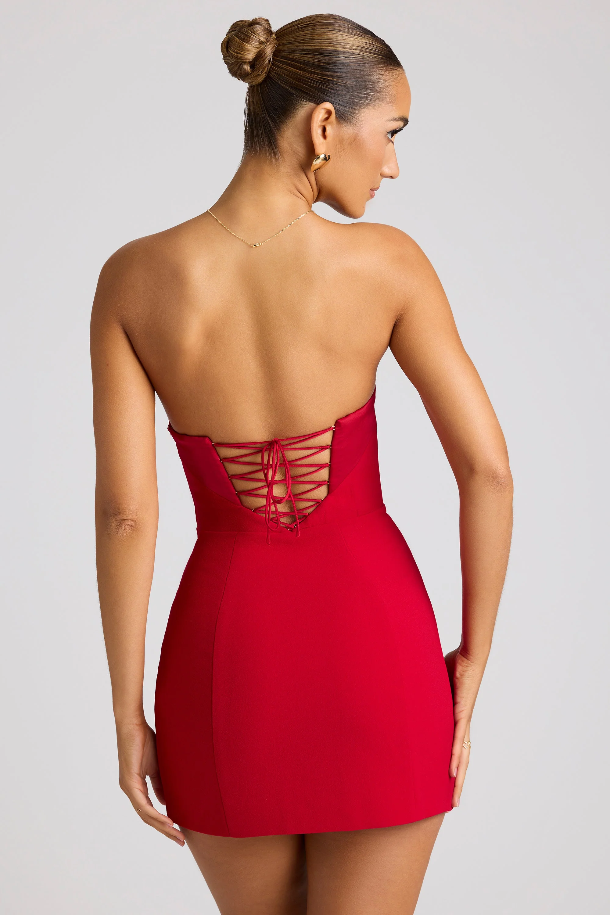 Strapless A-Line Mini Dress in Fire Red - GUERYA