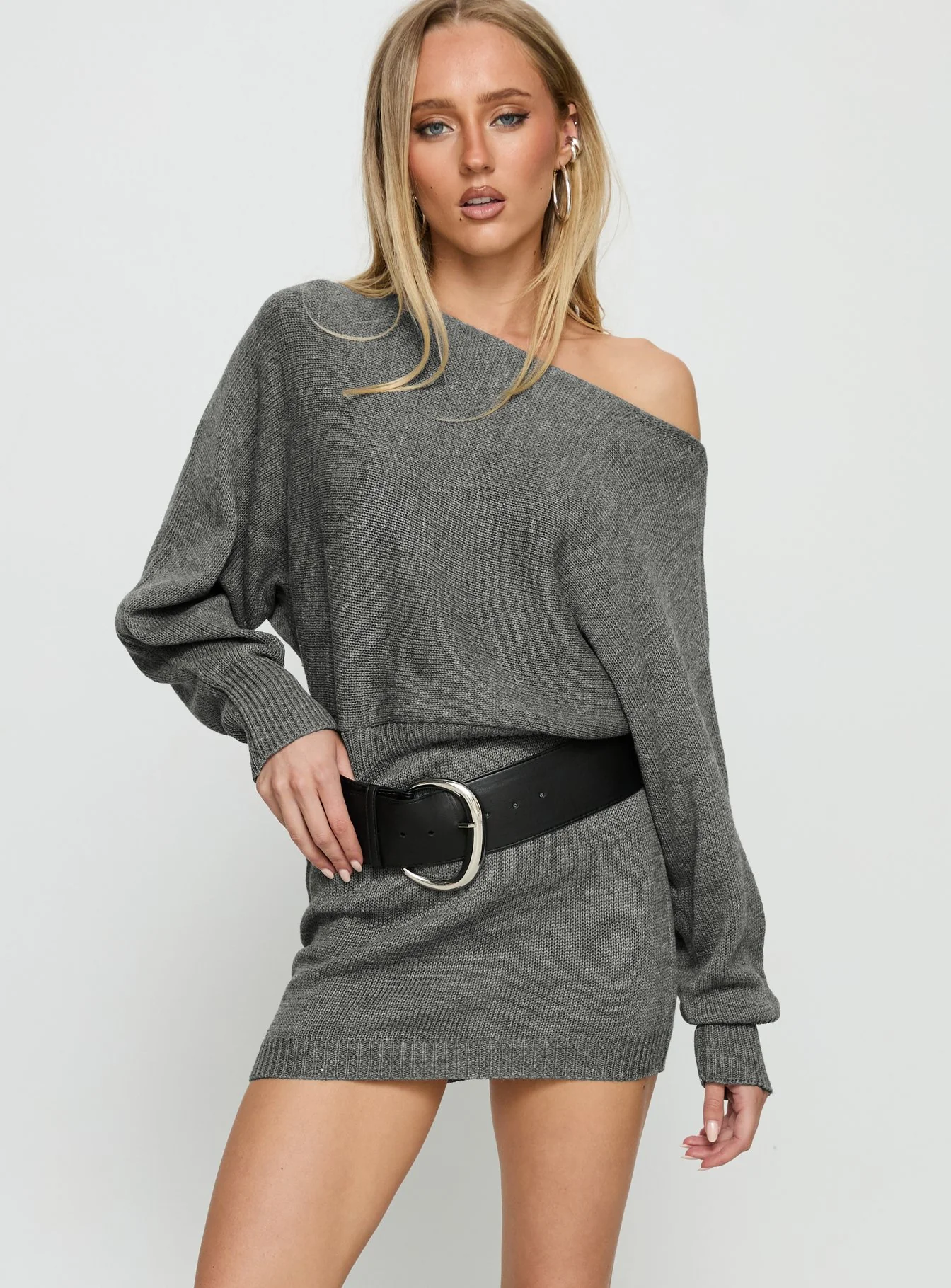 Bellamie Long Sleeve Mini Dress Grey - GUERYA