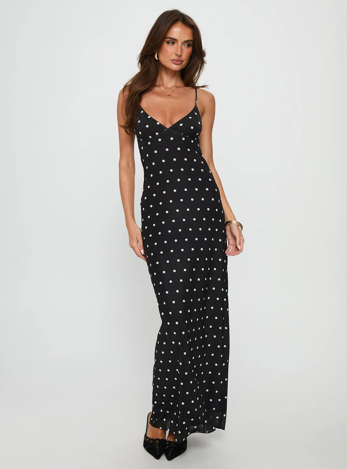 Glass Half Full Mesh Maxi Dress Black Polka - GUERYA