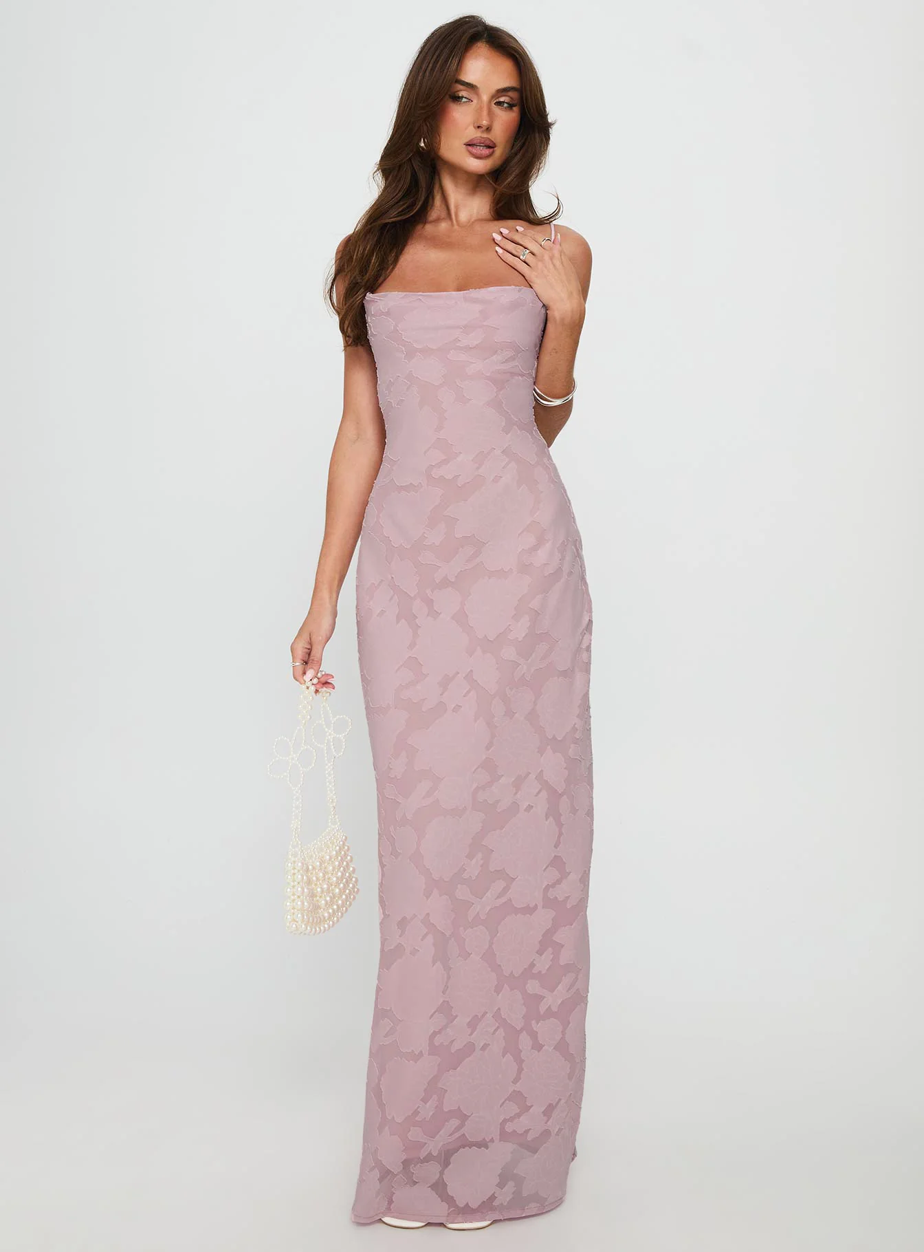 Celena Maxi Dress Light Pink Burnout - GUERYA