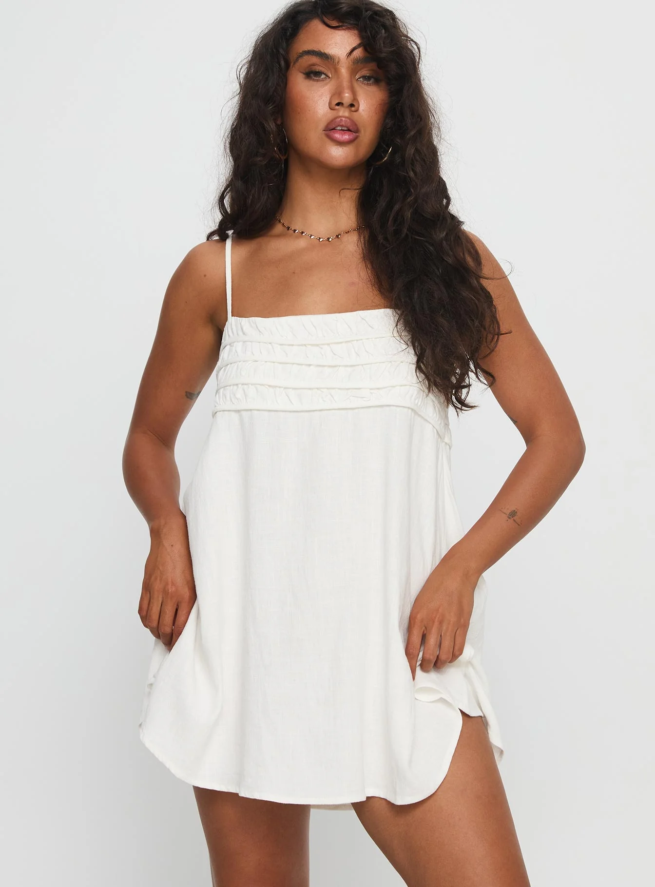 Every Breath Linen Shift Mini Dress White - GUERYA