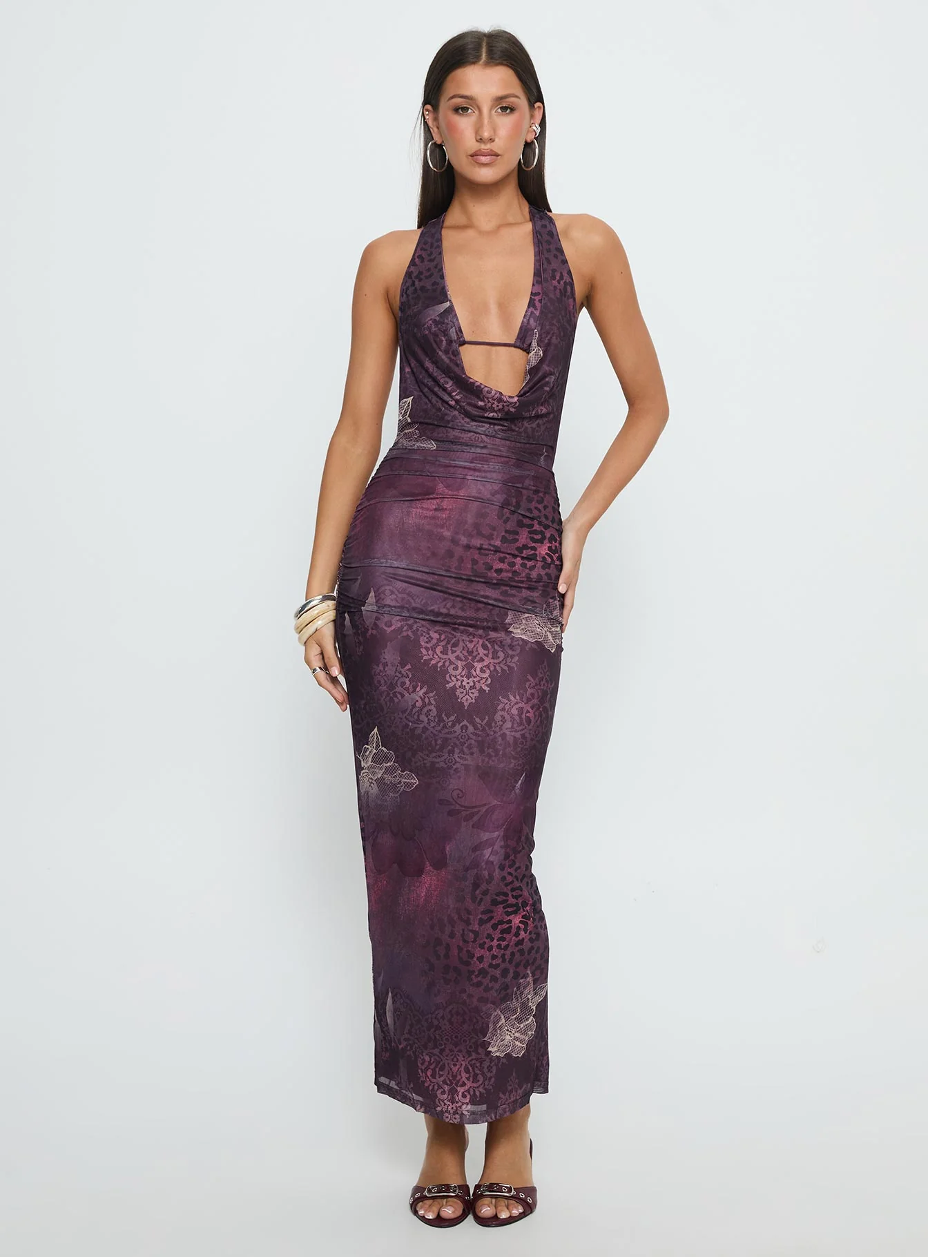 Manaia Cowl Halter Neck Maxi Dress Multi - GUERYA