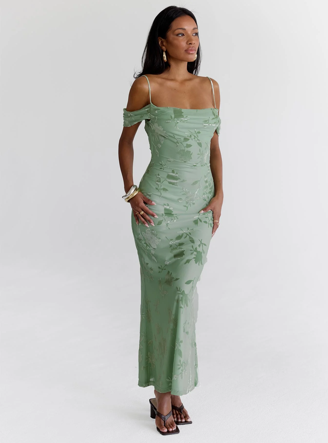 Green Gables Burnout Maxi Dress Sage - GUERYA