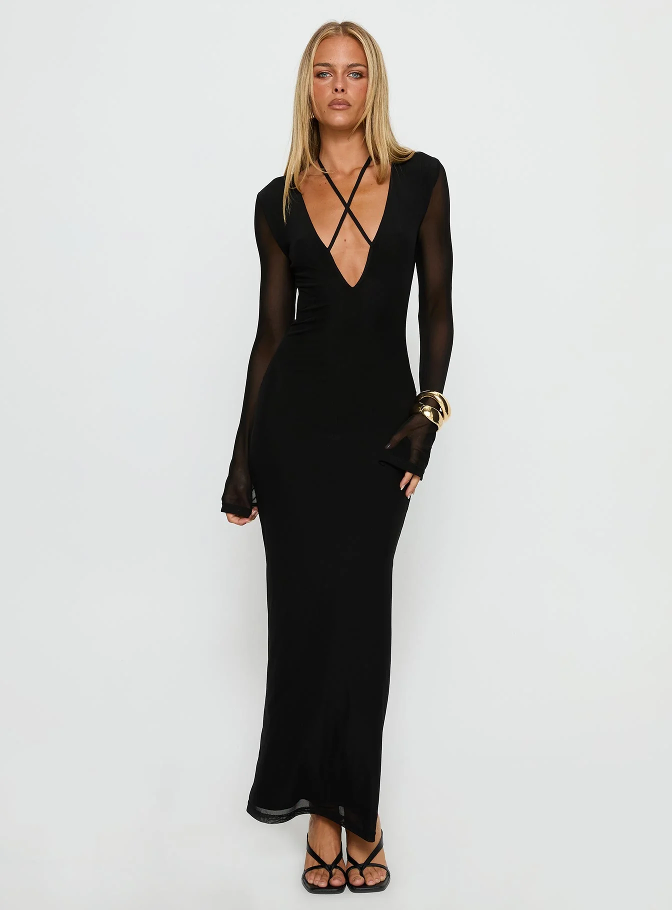 Ariadna Cut Out Long Sleeve Maxi Dress Black - GUERYA
