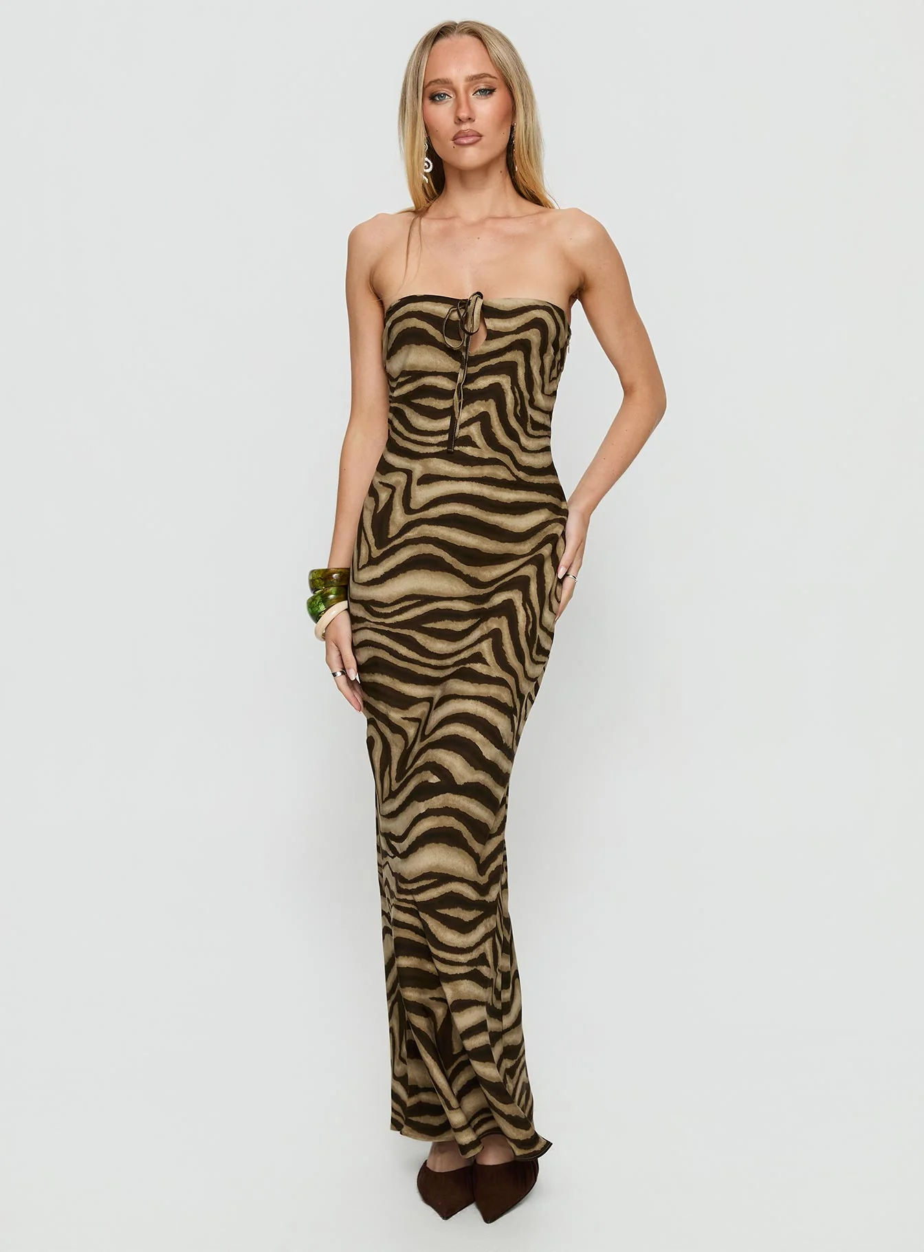 Carlina Halter Keyhole Maxi Dress Dark Zebra - GUERYA
