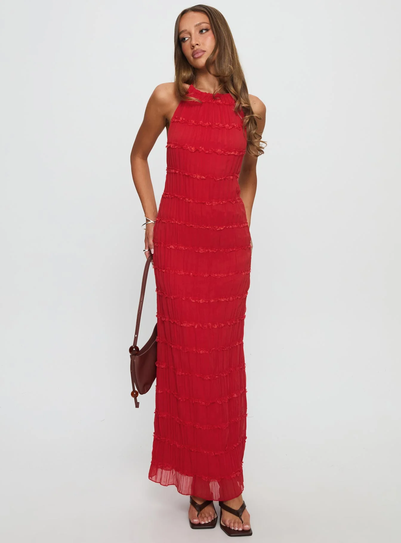 Klarissa Halter Maxi Dress Red - GUERYA