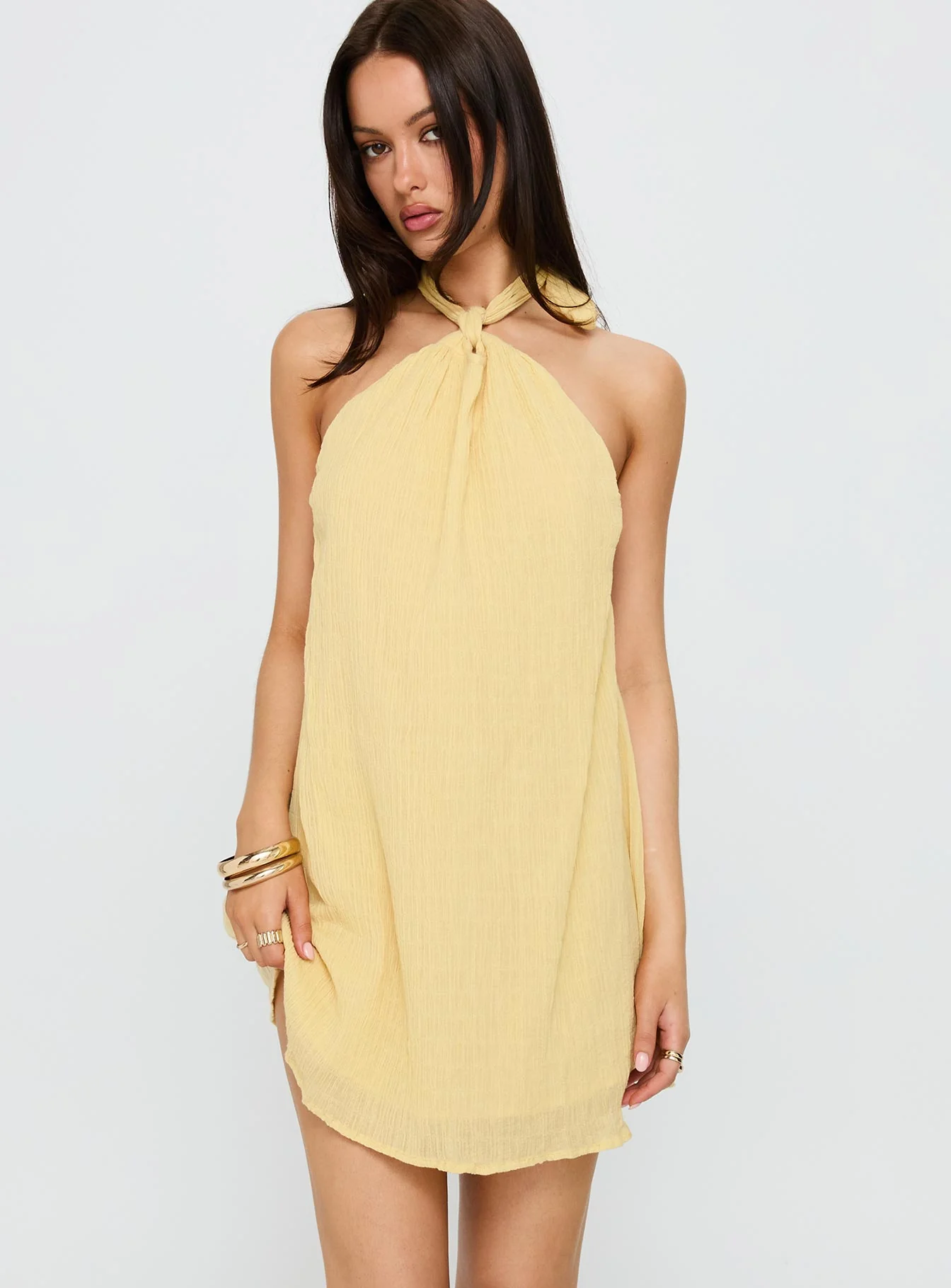 Kaiko Halter Mini Dress Yellow - GUERYA