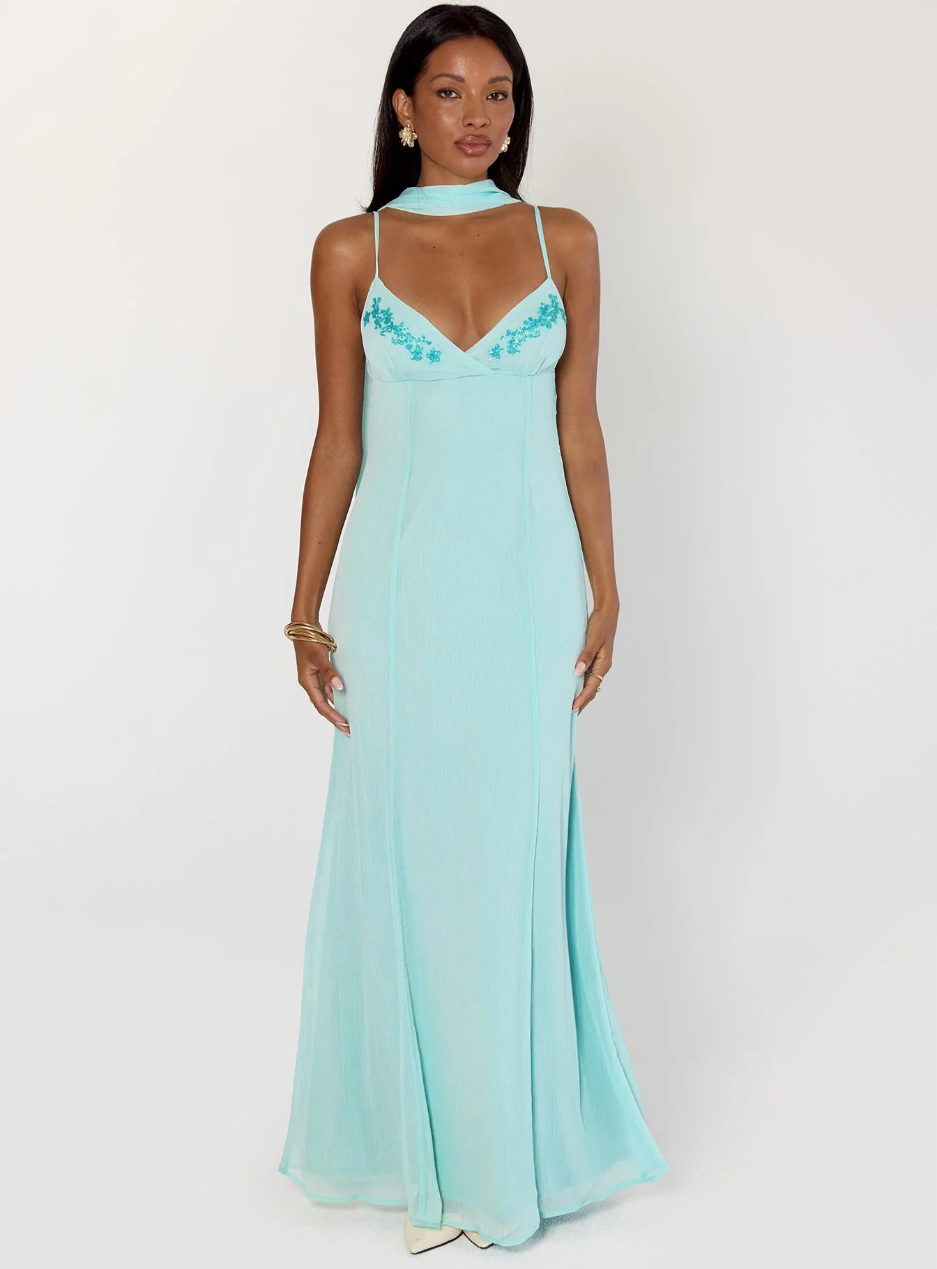 Jadira Scarf Maxi Dress Aqua - GUERYA