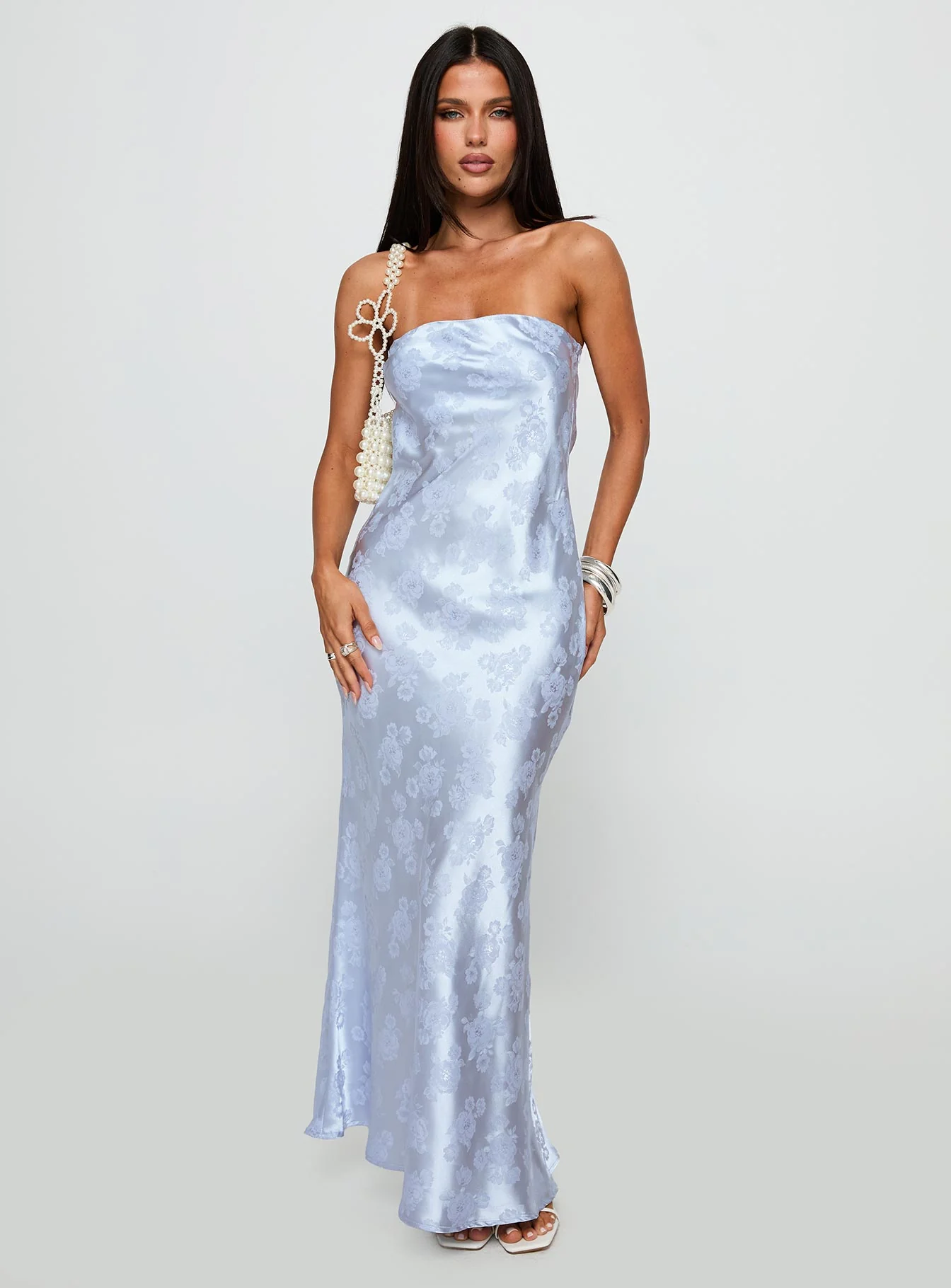 Haley Maxi Dress Blue Jacquard - GUERYA