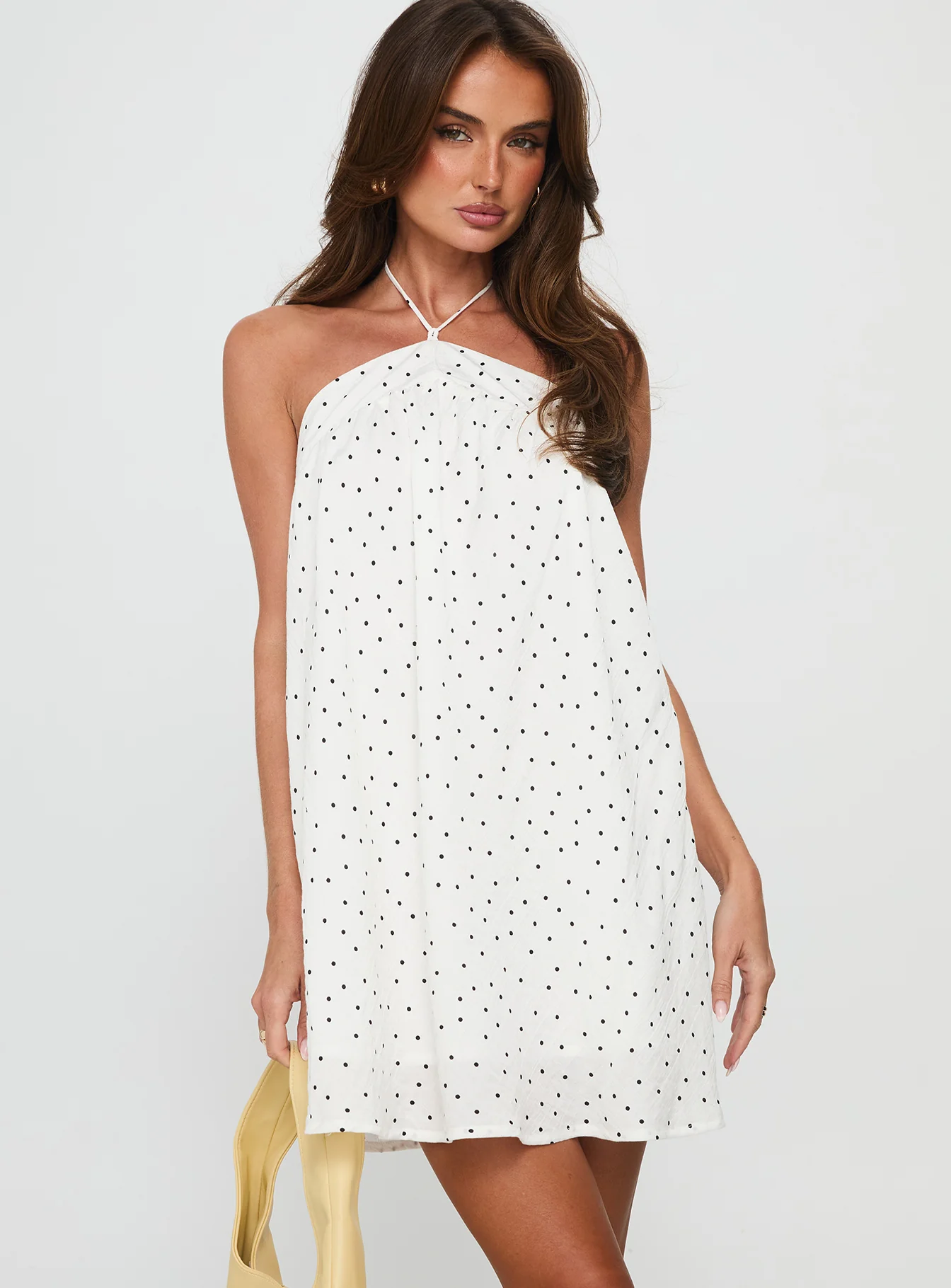 Moonlit Mini Dress White Polka - GUERYA