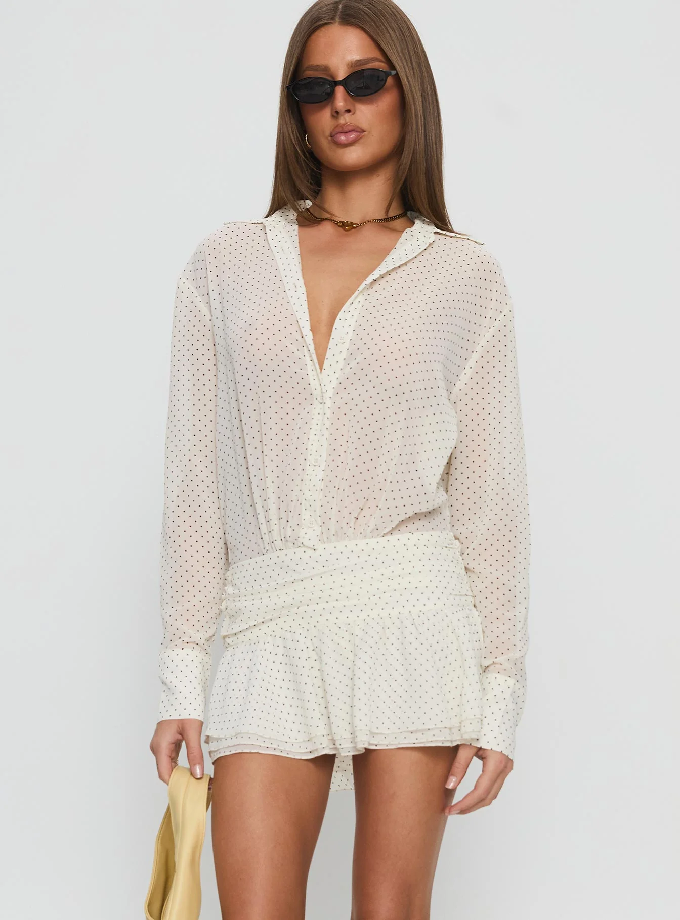 Girls Girls Girls Long Sleeve Mini Dress Porcelain Polka - GUERYA