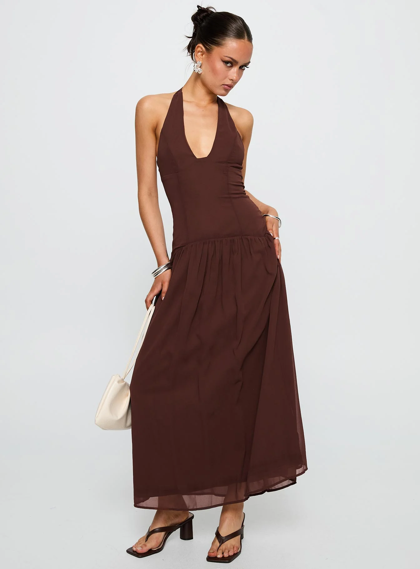 Chestnut Drop Waist Maxi Dress Brown - GUERYA