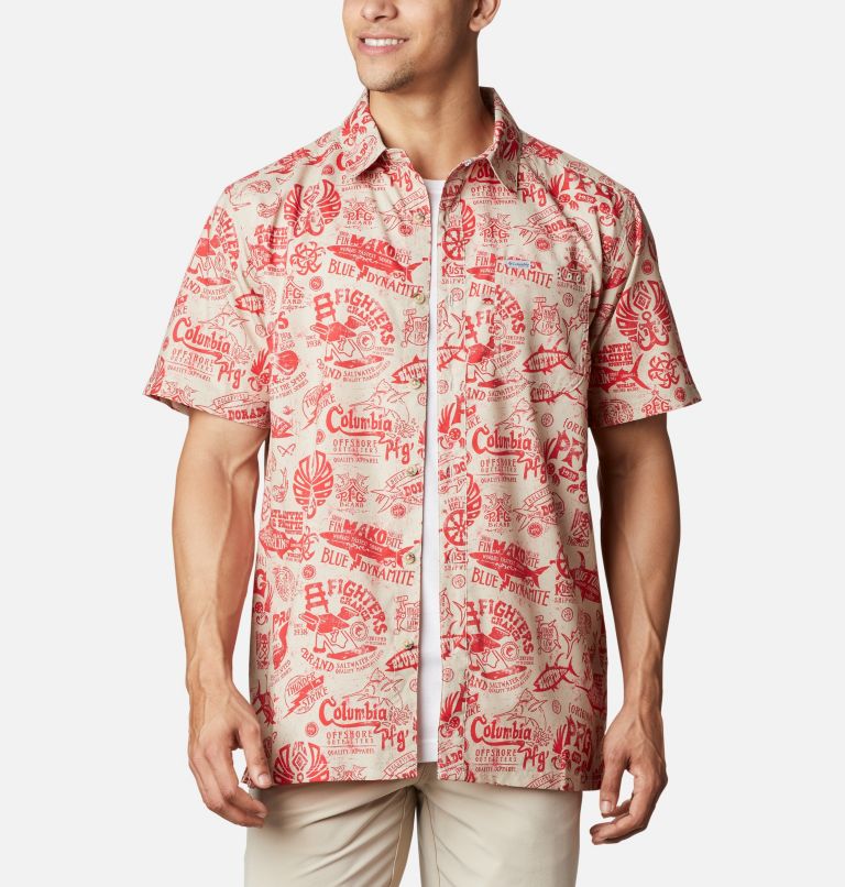 Navy Men's Columbia PFG Super Slack Tide Shirts | SBVXLH-659 - Columbia Outlet Online