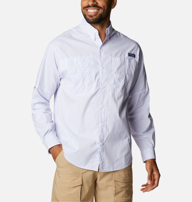 Navy Men's Columbia PFG Super Tamiami Fishing Shirts | DBLJRE-687 - Columbia Outlet Online