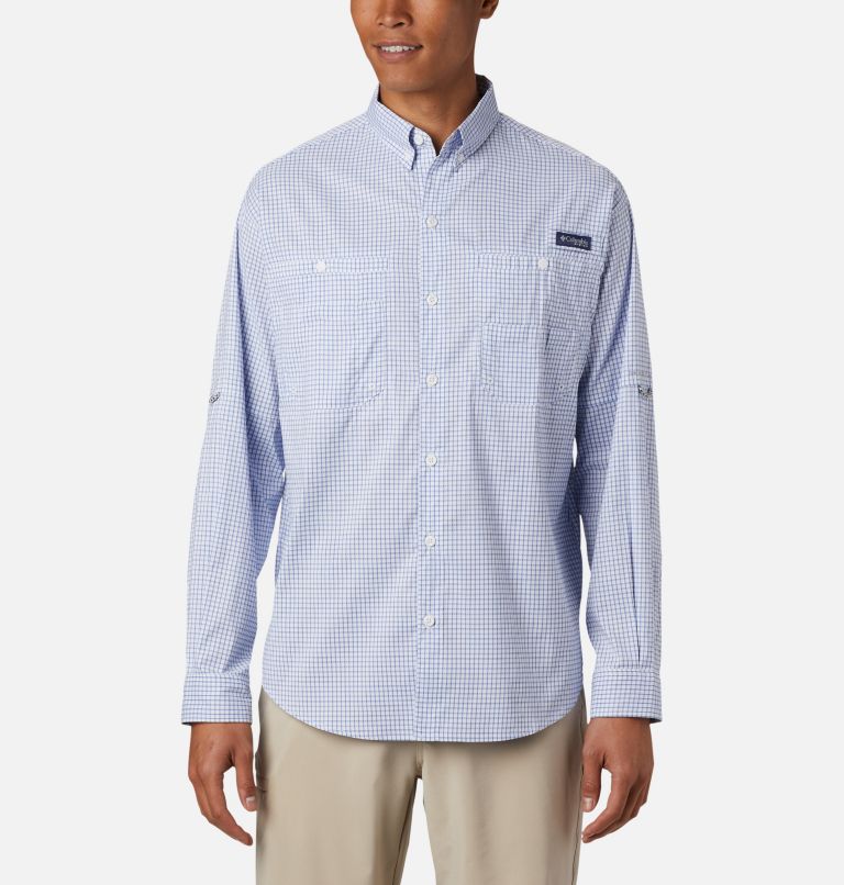 Navy Men's Columbia PFG Super Tamiami Fishing Shirts | DBLJRE-687 - Columbia Outlet Online