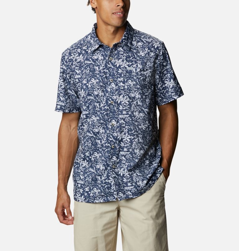 Navy Men's Columbia PFG Super Slack Tide Shirts | SBVXLH-659 - Columbia Outlet Online