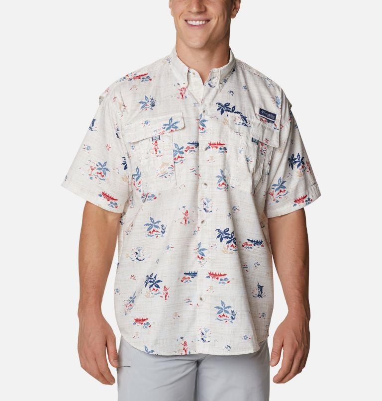 White Blue Men's Columbia PFG Super Bahama Fishing Shirts | PWSQZX-143 - Columbia Outlet Online