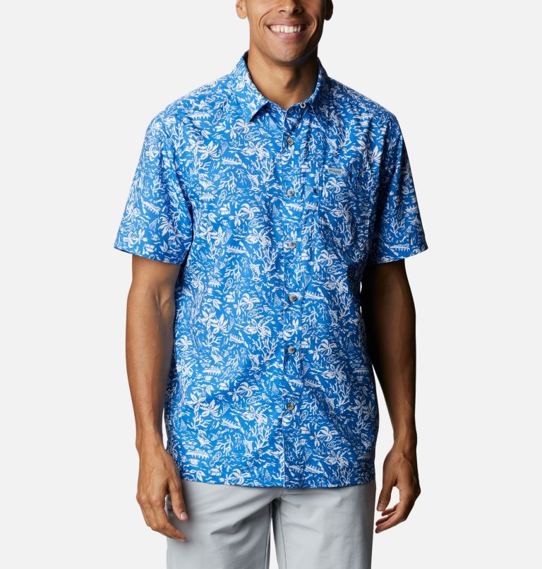 Navy Men's Columbia PFG Super Slack Tide Shirts | SBVXLH-659 - Columbia Outlet Online