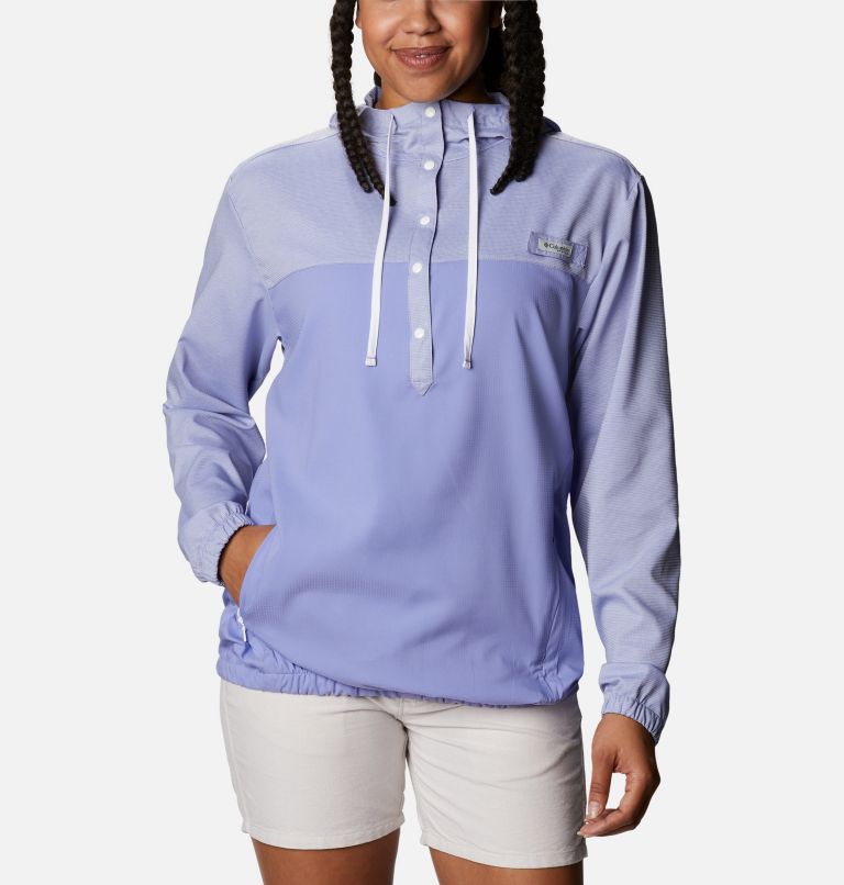 Blue White Women's Columbia PFG Tamiami Hoodies | HCOBJZ-632 - Columbia Outlet Online