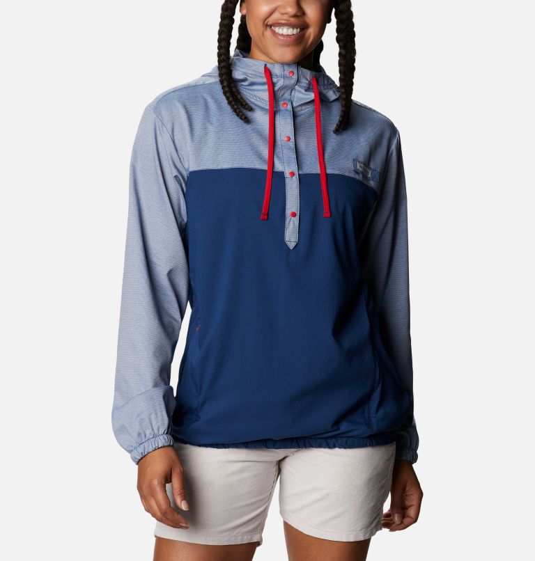 Blue White Women's Columbia PFG Tamiami Hoodies | HCOBJZ-632 - Columbia Outlet Online
