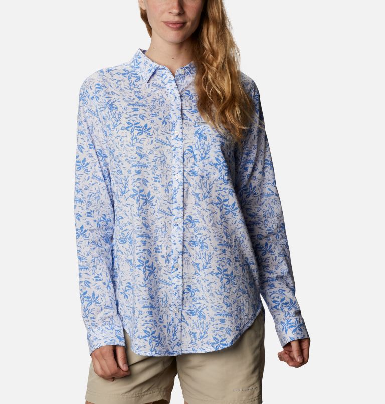 Navy Women's Columbia PFG Sun Drifter II Shirts | MATPWZ-584 - Columbia Outlet Online