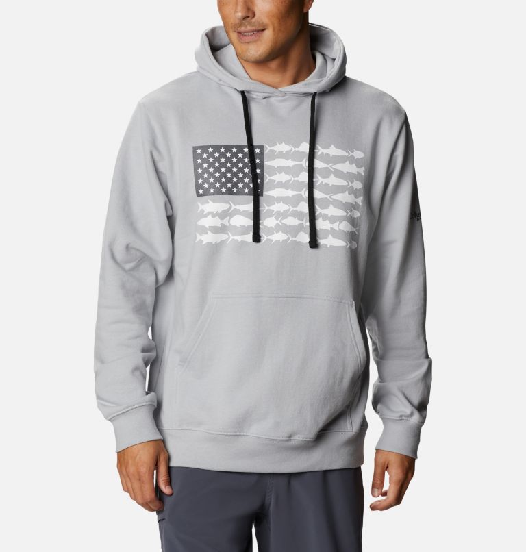 Navy White Men's Columbia PFG Fish Flag Hoodies | YPDWBK-034 - Columbia Outlet Online