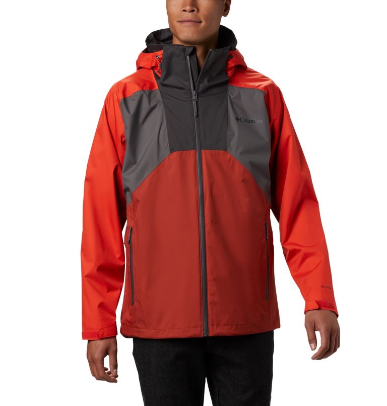 Grey Red Men's Columbia Rain Scape Rain Jacket | KNSZJG-753 - Columbia Outlet Online