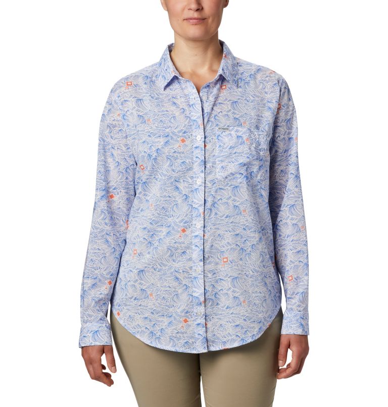 Navy Women's Columbia PFG Sun Drifter II Shirts | MATPWZ-584 - Columbia Outlet Online