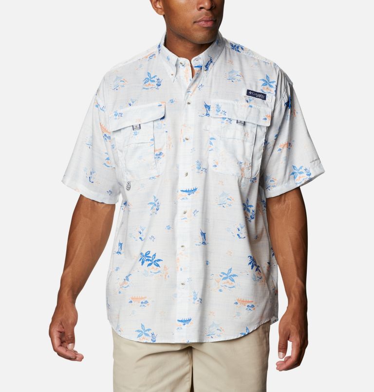 White Blue Men's Columbia PFG Super Bahama Fishing Shirts | PWSQZX-143 - Columbia Outlet Online