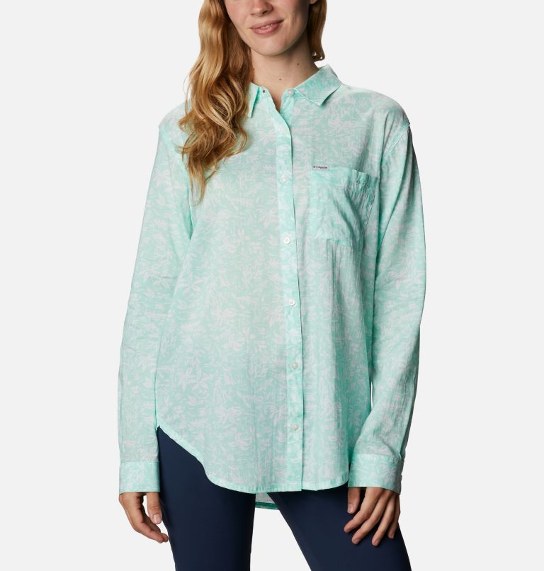 Navy Women's Columbia PFG Sun Drifter II Shirts | MATPWZ-584 - Columbia Outlet Online