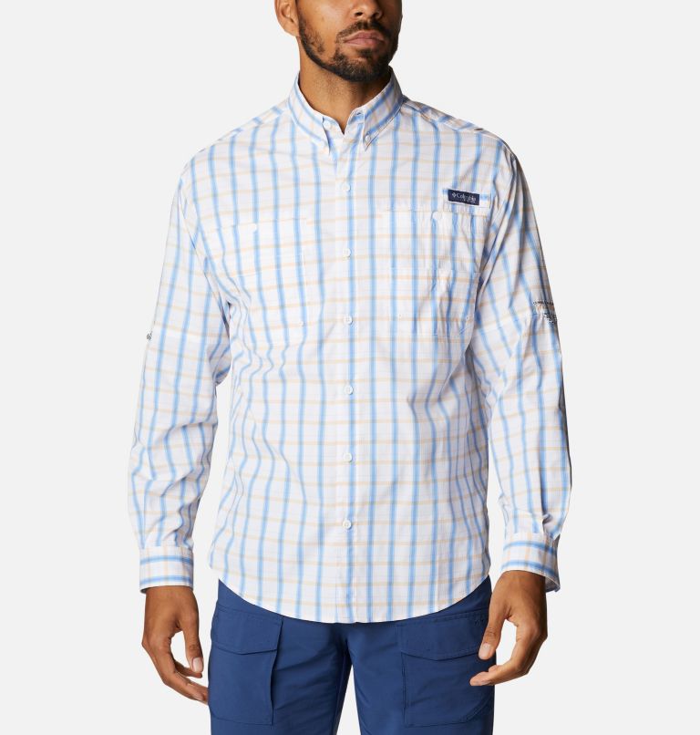 Navy Men's Columbia PFG Super Tamiami Fishing Shirts | DBLJRE-687 - Columbia Outlet Online