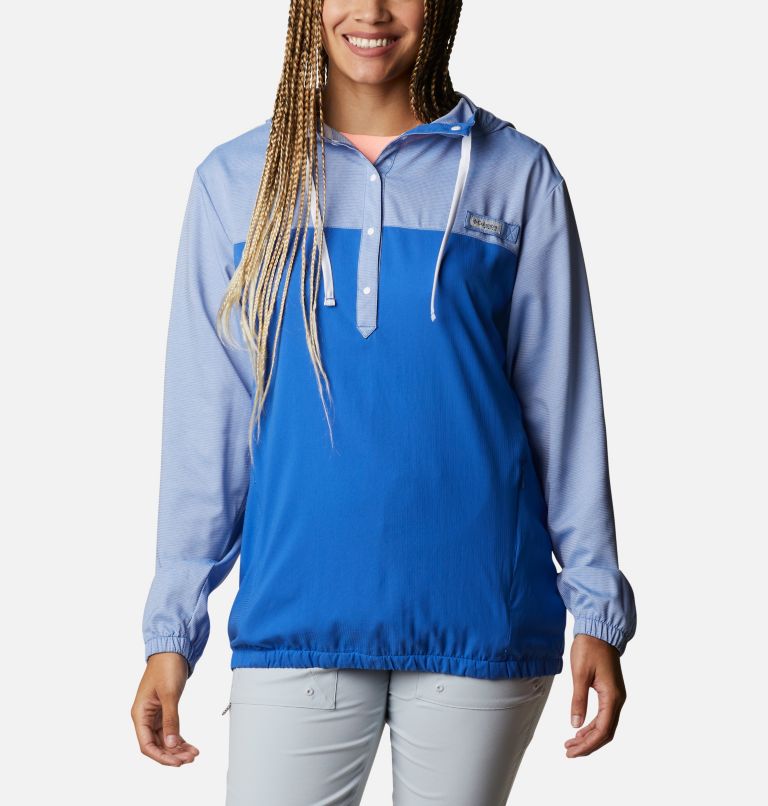 Blue White Women's Columbia PFG Tamiami Hoodies | HCOBJZ-632 - Columbia Outlet Online