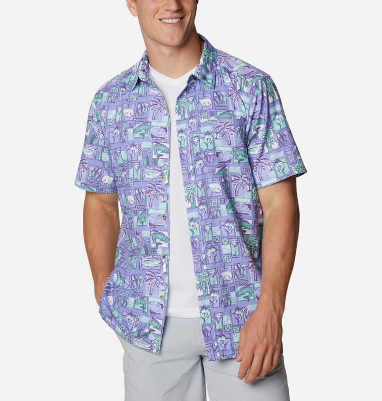 Navy Men's Columbia PFG Super Slack Tide Shirts | SBVXLH-659 - Columbia Outlet Online