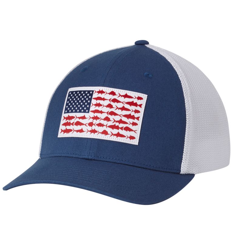 Navy Men's Columbia PFG Mesh Fish Flag Baseball Cap Hats | SUVJEK-584 - Columbia Outlet Online