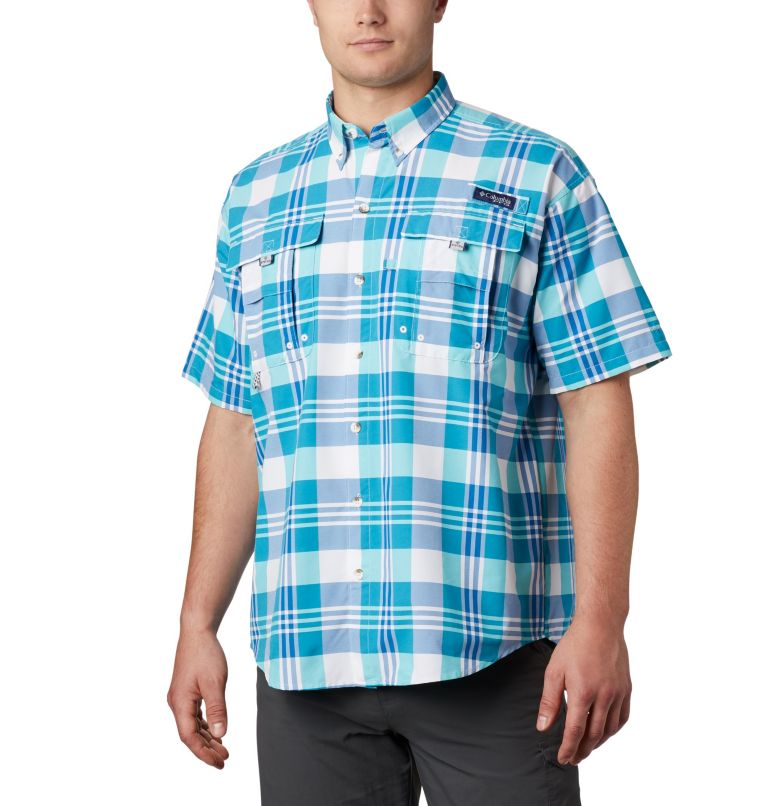 White Blue Men's Columbia PFG Super Bahama Fishing Shirts | PWSQZX-143 - Columbia Outlet Online