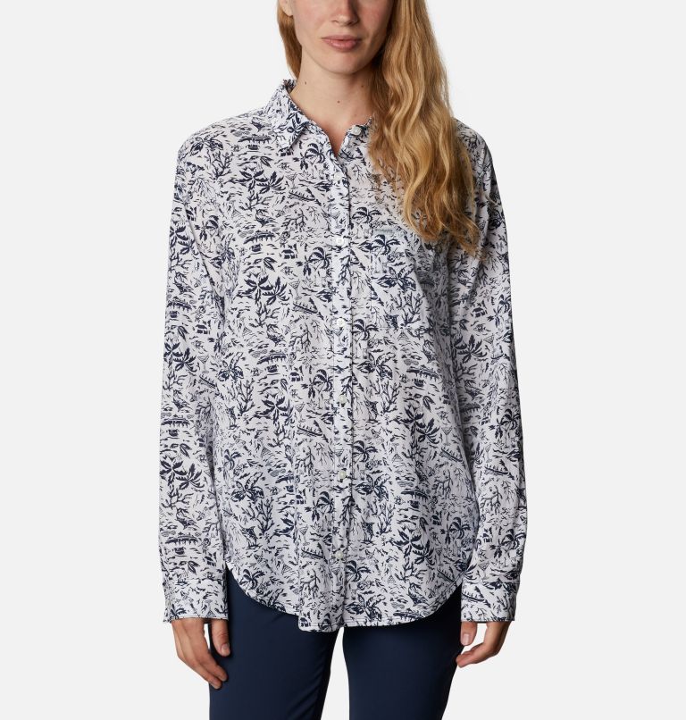 Navy Women's Columbia PFG Sun Drifter II Shirts | MATPWZ-584 - Columbia Outlet Online