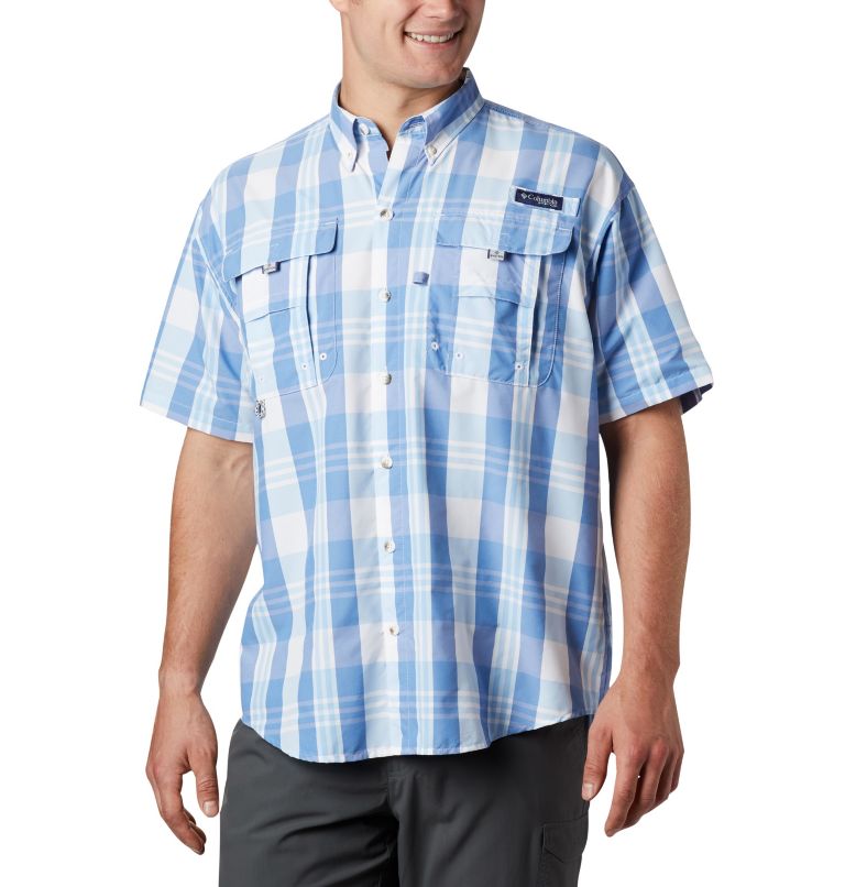 White Blue Men's Columbia PFG Super Bahama Fishing Shirts | PWSQZX-143 - Columbia Outlet Online
