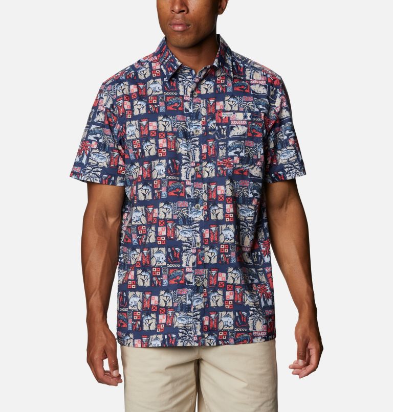 Navy Men's Columbia PFG Super Slack Tide Shirts | SBVXLH-659 - Columbia Outlet Online
