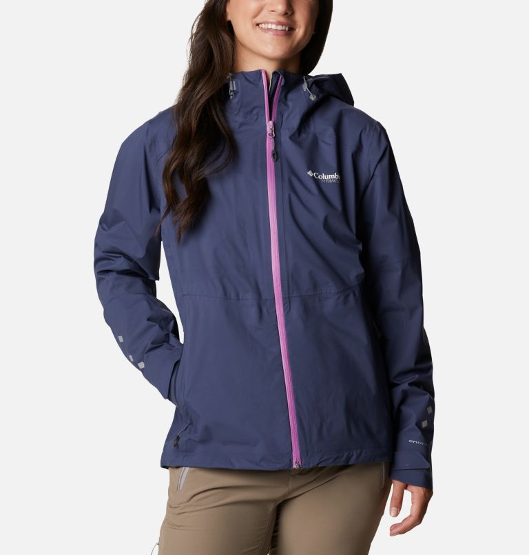 White Pink Blue Women's Columbia Titan Pass Rain Jacket | EAVQXZ-581 - Columbia Outlet Online