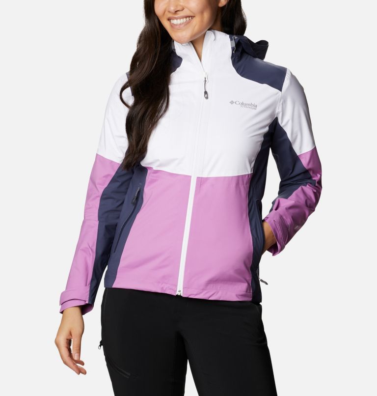White Pink Blue Women's Columbia Titan Pass Rain Jacket | EAVQXZ-581 - Columbia Outlet Online