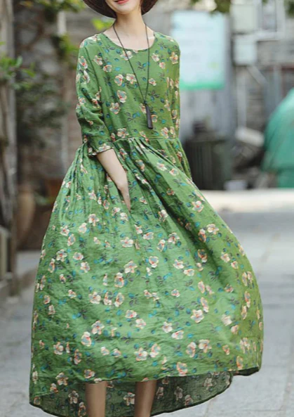 2018 green print natural linen dress Loose fitting O neck linen clothing dresses 2018 Three Quarter sleeve baggy dresses - republicanstatei2018 green print natural linen dress Loose fitting O neck linen clothing dresses 2018 Three Quarter sleeve baggy dresses - republicanstatei