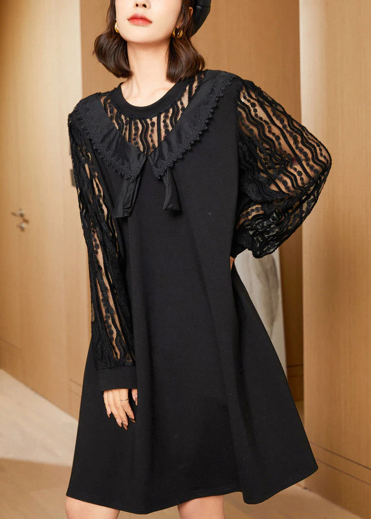 Elegant Black Oversized Lace Patchwork Hollow Out Spandex Dress Spring - republicanstateiElegant Black Oversized Lace Patchwork Hollow Out Spandex Dress Spring - republicanstatei